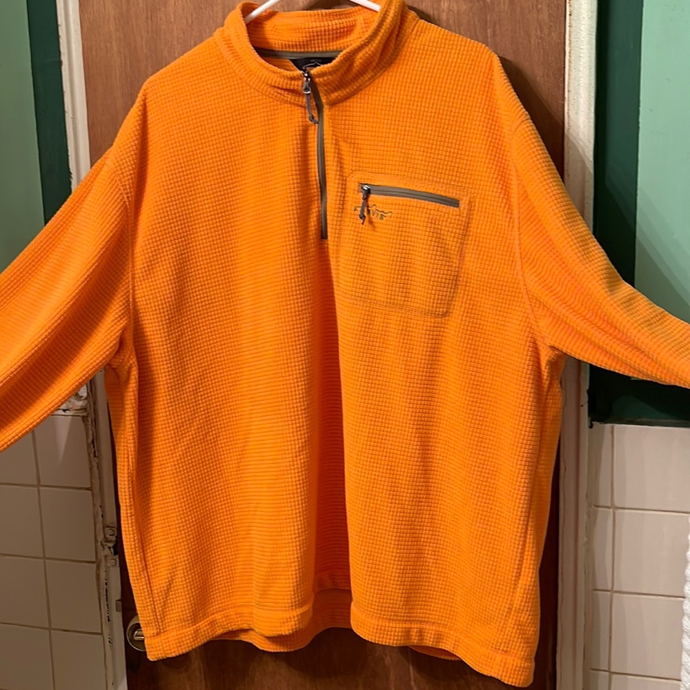 ORVIS TROUT BUM XXL PULLOVER 3/4 ZIPPER 100% POLYESTER ORANGE LONG SLEEVE